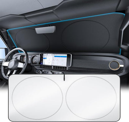 Wigoo 2026 Upgrade Universal Car Windshield Sun Shade [100% Light Block, Durable 210D Oxford] Foldable Heat Insulation Interior Sun Visor to Keep Interior Cool with Storage Bag, XS(59"x21")