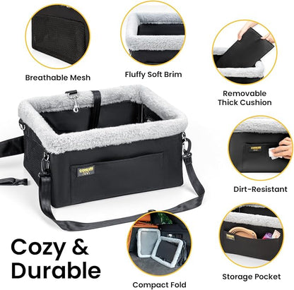 Conlun 2-Pack Dog Car Seat Boosters for Small Pets Under 20lbs, Portable Travel Puppy Car Seats with Internal Steel Frame, Comfort Cushions & Storage Pockets, Black