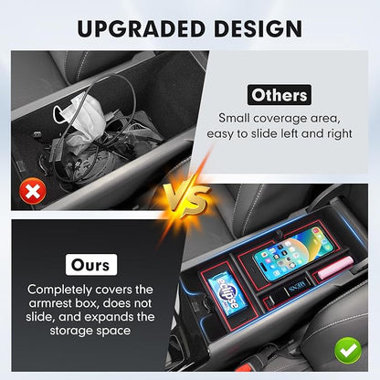 Autorder Center Console Organizer&Cup Holder for 2025-2026 Toyota Camry XV80 Accessories Armrest Storage Box with Durable Cup Holder Insert Tray Middle Console Organizer with Anti-Slip Mat