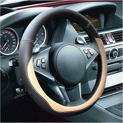 LAINLOY 14.5"-15" Car Steering Wheel Cover, Microfiber Leather Cover, Anti-Slip Breathable Steering Wheel Decoration, Universal Steering Wheel Accessories for Diverse Cars (Beige)