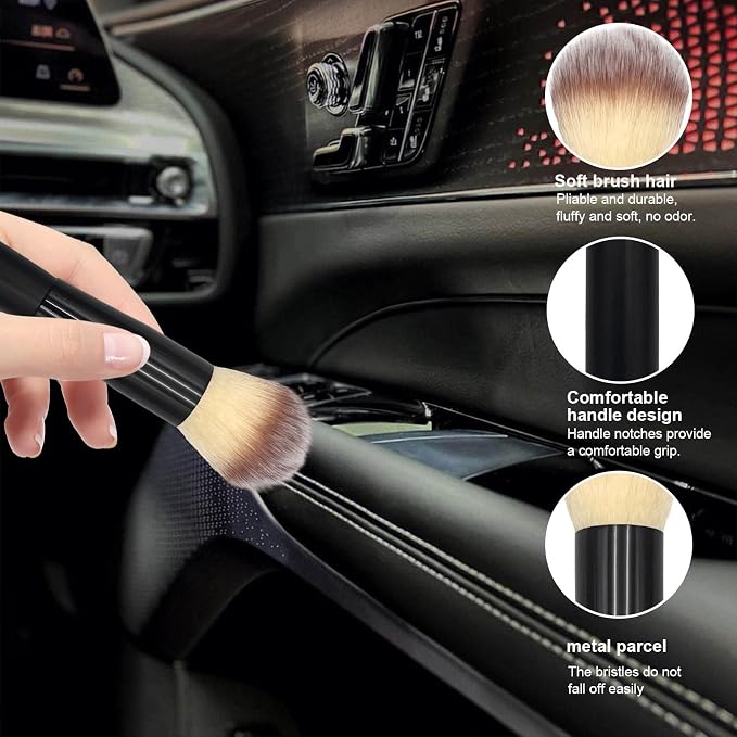 Ziciner Car Detailing Brush, Curved Soft Bristles Auto Removal Dust Collectors, Universal Vehicle Dashboard, Air Conditioner Vents etc Interior Cleaning Tool Accessory (Long-Beige)