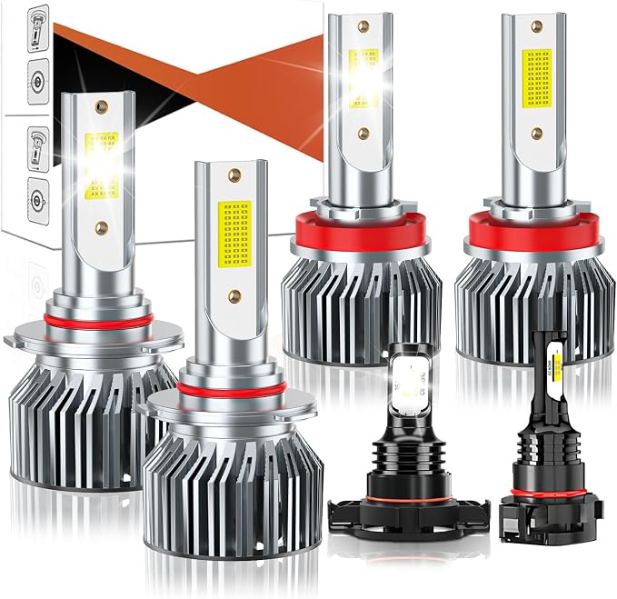 Compatible For Chevy Silverado 1500 2500HD 3500HD 2007-2015 Driving Light Bulb,600% Brightness High Low Beam Fog Light Bulbs Combo,Plug and Play,6500K White Bulbs,IP68 4pcs