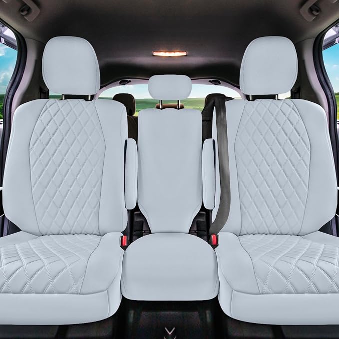 FH Group Custom Fit Car Seat Covers Specifically Made for Toyota Sienna 2011-2020, Car Seat Cover 2nd Row Set, 8 Seater Automotive Seat Covers in Solid Gray Neoprene, Waterproof and Washable