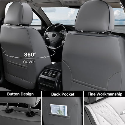 Coverado Seat Covers Full Set, Leather Car Seat Covers, Waterproof Seat Covers for Cars, Front and Back Seat Covers, Car Seat Protectors Car Seat Cushions Universal Fit for Most Cars, Gray&White