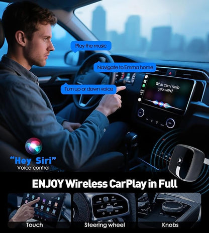 Wireless CarPlay Adapter for iPhone& Android,2-in-1CarPlay Dongle,Upgrade Wired to Wireless CarPlay Adapter,Cars with USB-A & Type-C Extension Cables,Stable Control,Plug and Play (Black)