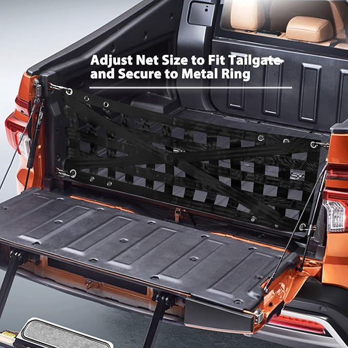 Tailgate Net with Adjustable Buckle Straps, 54"x17.7" Tailgate Cargo Net for Truck Bed, Perfect for Jeep, Pickup, Truck, Chevrolet, Ford (Black)