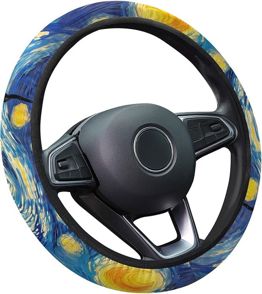 GENANY Starry Night Art Steering Wheel Cover, Non Slip Polyester Car Wheel Protector for Car SUV Truck, Universal 15 Inch
