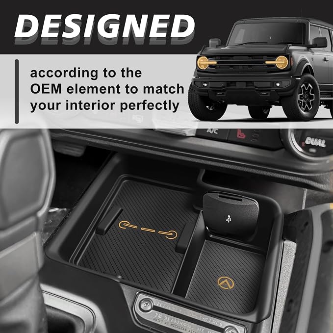 Muslogy Center Console Inserts Compatible with 2025 2026 Ford Bronco Accessories, Center Console Wireless Charger Protective Mat Liner Anti-Slip Phone Charge Area Charging Protection