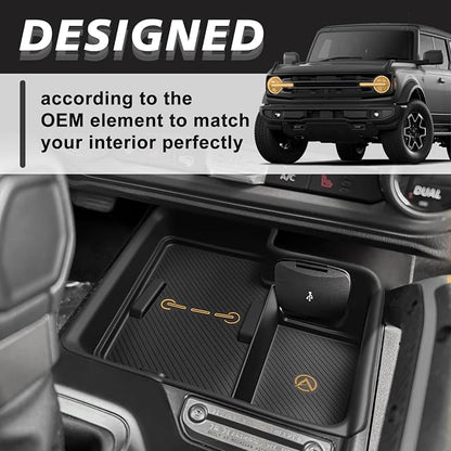 Muslogy Center Console Inserts Compatible with 2025 2026 Ford Bronco Accessories, Center Console Wireless Charger Protective Mat Liner Anti-Slip Phone Charge Area Charging Protection
