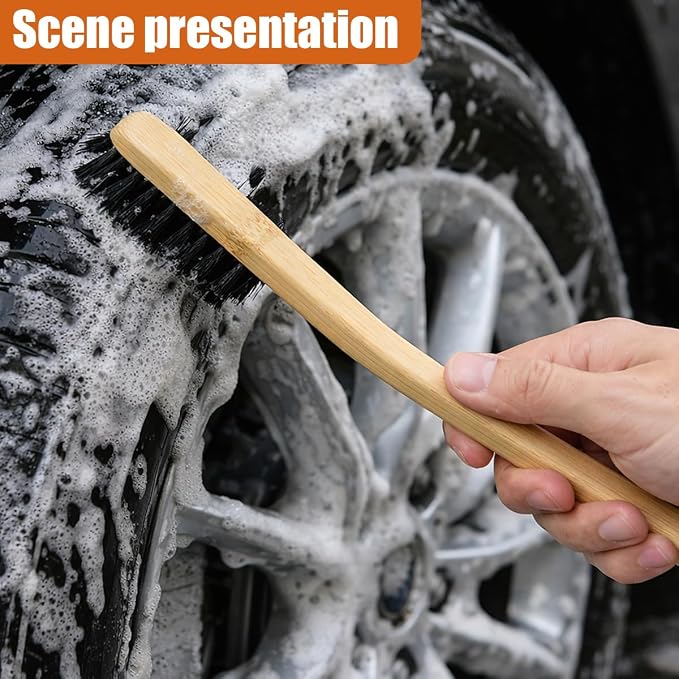 3PCS Car Cleaning Brush, 15.5 Inch Long Handle Tire Wash Brush, Small Car Detailing Brush for Wheel Rims & Fenders, Universal Brushes Set for Vehicle Interior, Home (38CM-14.9IN)