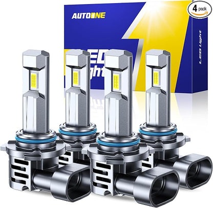 AUTOONE 9005 9006 Bulbs, 120,000LM 10X Ultra Bright 6500K Cool White, 1:1 Halogen Mini Size HB3 HB4 Halogen Bulb, 60,000Hrs Lifespan, Plug and Play Driving Fog Light or Running Light, Pack of 2