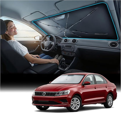 Nmoiss [Vinyl Coating Heat Shield] Windshield Sun Shade Umbrella Custom for Volkswagen Jetta 2019-2026, Block 99% UV Rays & Protect Interior Dashboard & Seats, Jetta Accessories