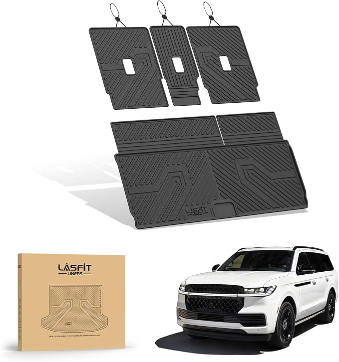 LASFIT Floor Mats&Cargo Backrest Mat for 7&8 Seats Ford Expedition Standard & Lincoln Navigator Standard 2025 2026 2027,Costom Fit All Weather Protection TPE Easy Clean Floor Liners,4pcs.