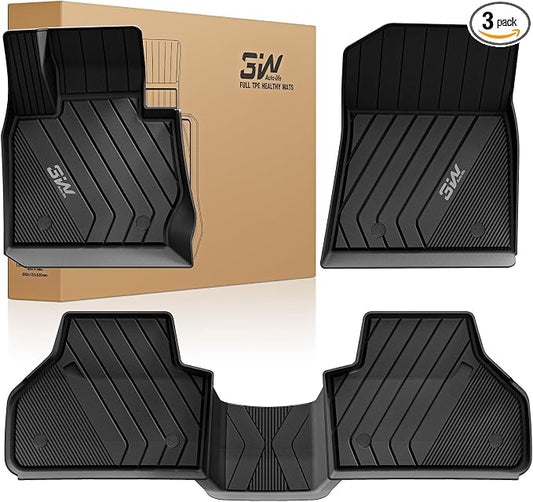 3W Floor Mats Compatible for BMW X3 F25 2011-2017 / BMW X4 2015-2018 xDrive28i/28d/35i/M40i Custom Fit TPE All Weather Floor Liner for 1st and 2nd Row Full Set Car Mats, Black