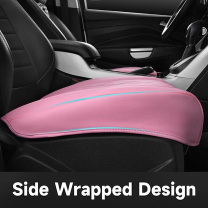 CAR PASS 2 Pack Leather Front Car Seat Covers, Bottom Seat Covers Full Wrapped with Storage Pocket, Anti-Slip Leather Seat Protectors,Waterproof Seat Cushion Pad Universal Fit Sedan SUV Truck, Pink