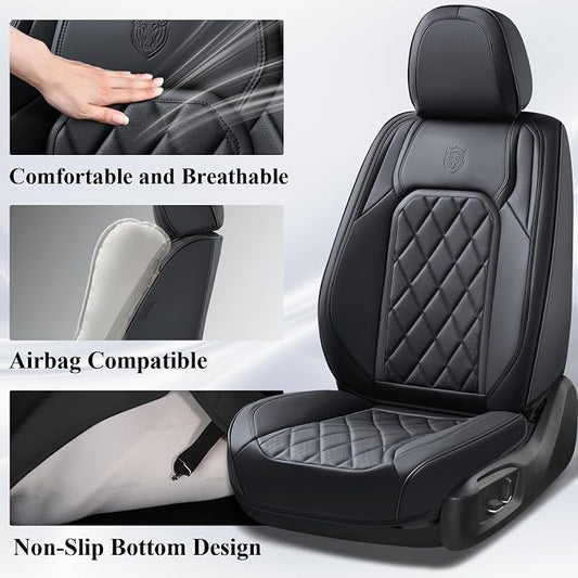 Coverado Car Seat Covers, Front Seat Cover, 2 Pack Waterproof Seat Covers for Cars, Luxury Faux Leather Car Seat Cushions, Car Seats Protectors, Black Car Seat Covers Universal Fit for Most Vehicles