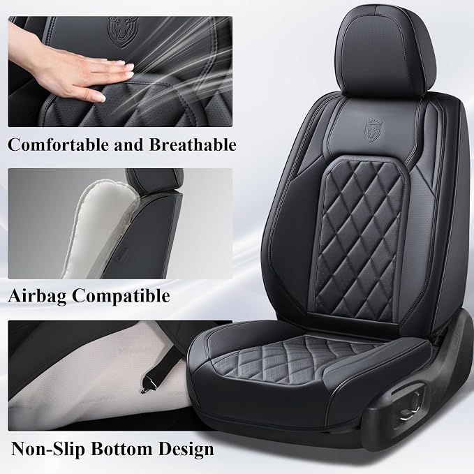 Coverado Car Seat Covers Full Set, Black Seat Covers, Waterproof Faux Leather Car Seat Cover, Luxury Car Seat Cover, Automotive Seat Covers 5 Seats, Car Seat Protector Universal Fit Most Cars