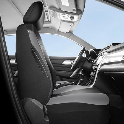 HChengkikz Car Seat Covers Front Seat, Waterproof Neoprene Car Seat Covers, Airbag Compatible, All Season Protection Universal Fit Most Cars, Trucks, SUVs (Black + LightGray)