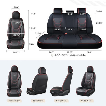 Coverado Car Seat Covers Full Sets, 5 Piece Car Seat Protector Waterproof Leather Seat Cushion Universal Fit for Truck Automotive Vehicles Black&Red