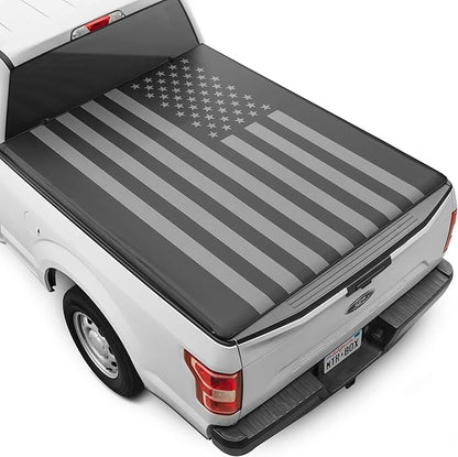 American Flag Truck Tonneau Cover for Ford F-150 2009-2026 for 6.5 ft Bed Length, All-Weather Soft Roll Truck Bed Cover for Truck Black/Gray Flag Print