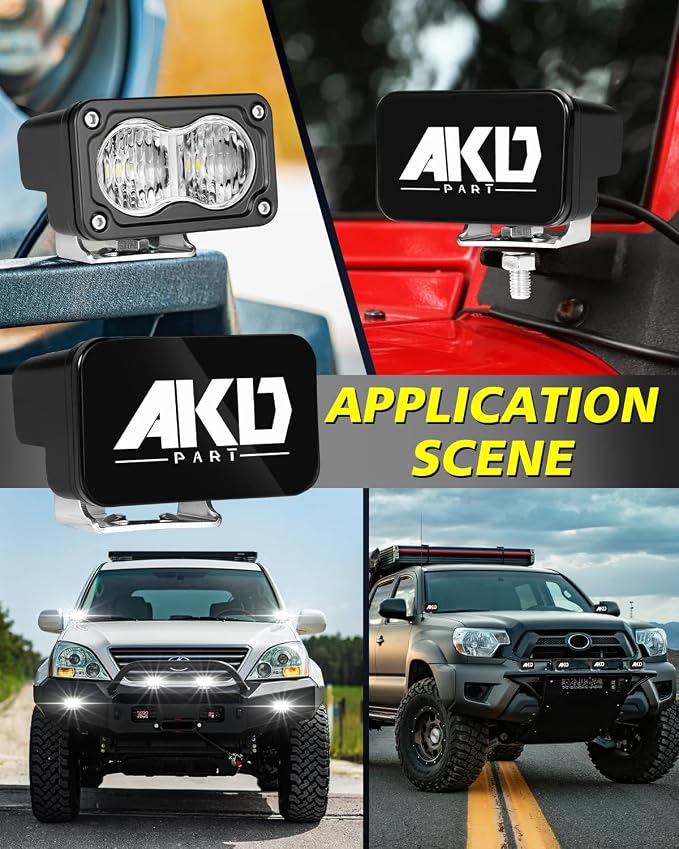 LED Pods with Wiring Harness & Black Covers 3" 40W CREE LED Driving Flood Offroad Lights Small Backup Ditch Lights 2 Packs for Trucks Motorcycle SUV UTV ATV Dirt Bike