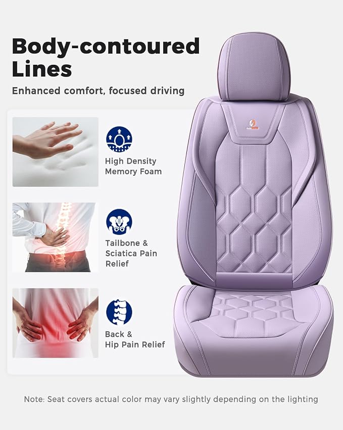 Huidasource Front Seat Covers, Universal Fit for Most Cars SUV Trucks, Full Coverage Leather Seat Cover, Airbag Compatble, Seat Function Retain, Storage Pocket Design, Easy to Install, Purple