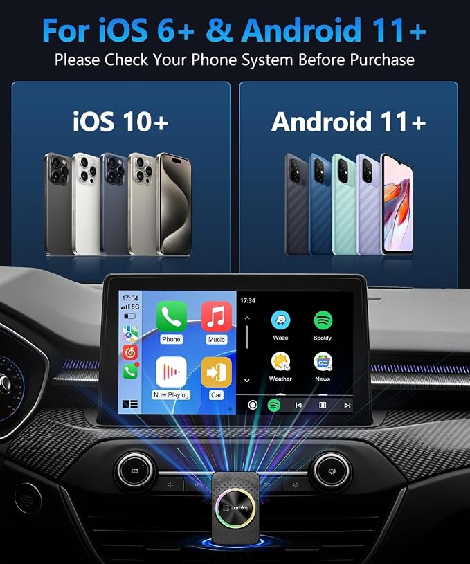 4GB+ 32GB Wireless CarPlay & Android Auto Adapter AI Box, Turn Car Screen into TV (Stream Netflix/YouTube), Plug & Play Magic Video Dongle, Support TF Card, Bluetooth 5.1 + WiFi Connectivity