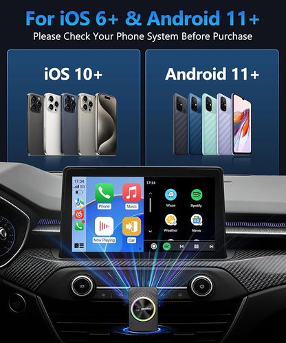 4GB+ 32GB Wireless CarPlay & Android Auto Adapter AI Box, Turn Car Screen into TV (Stream Netflix/YouTube), Plug & Play Magic Video Dongle, Support TF Card, Bluetooth 5.1 + WiFi Connectivity