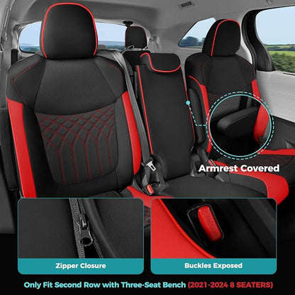 Customized for Toyota Sienna Seat Covers 2021-2026 Sienna 8 Seats 3 Row, Leather Car Seat Covers Waterproof Seat Covers Full Set for Cars, Car Seat Protectors, Airbag Compatible(BlackRed)