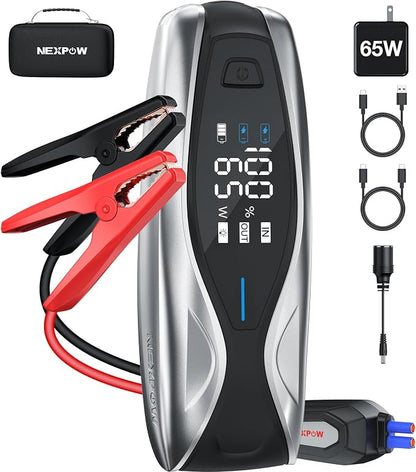NEXPOW X7 10000A Jump Starter with 65W Quick Charger(All Gas/All Diesel), Powerful Battery Jumper Starter Portable with Smart LCD Display,12V Jump Box,Battery Booster Pack with Heavy Duty Jumper Clamp