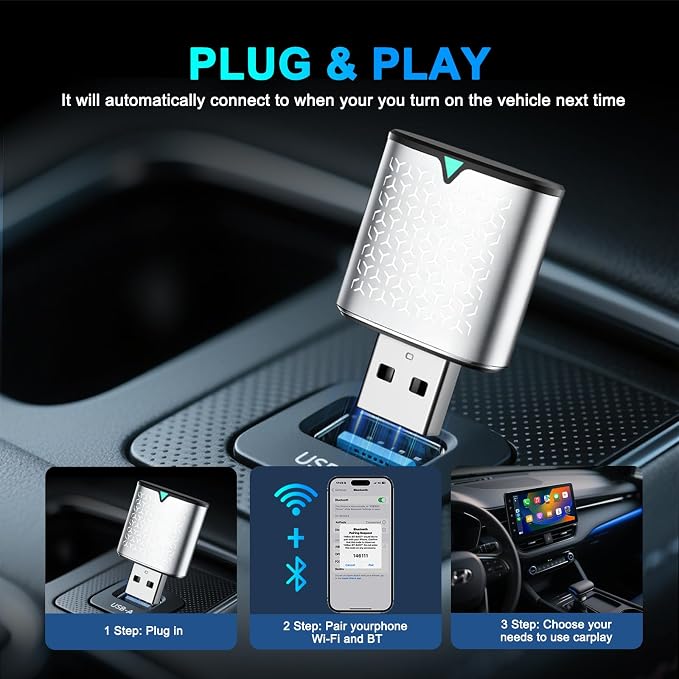 Mini Wireless Carplay Adapter for iPhone - Carplay Wireless Adapter Car Play Dongle Bluetooth, Compatible with iPhone iOS 10+, Stable & No Delay, Silver