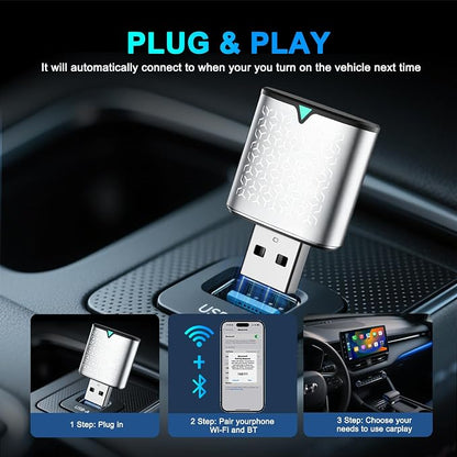 Mini Wireless Carplay Adapter for iPhone - Carplay Wireless Adapter Car Play Dongle Bluetooth, Compatible with iPhone iOS 10+, Stable & No Delay, Silver