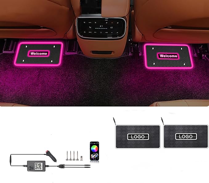 Customizable Car Floor Mats Lights, Customize Personalized Logo Car Floor Mats Light Waterproof RGB LED Neon Lamp App Control Adjustable Flashing Mode Universal Car Interior Foot Mat Decoration Light