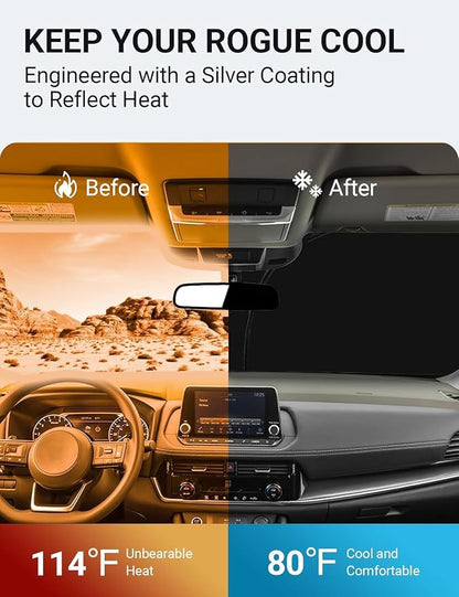 Proadsy Windshield Sun Shade Custom Fit Nissan Rogue 3rd Gen.(Not for Rogue Sport) 2021-2026 4-Layer Foldable Front Sunshade Protector Sun Visor Blocks UV Rays Keep Car Cooler Accessories