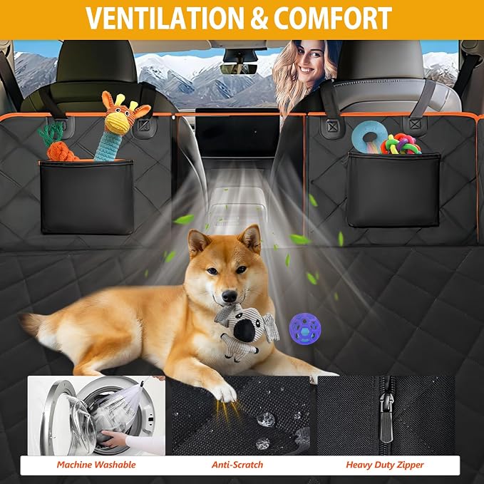 Back Seat Extender for Dogs-Large Space, Dog Car Seat Cover Hard Bottom Holds 420lb, Sturdy Backseat Extender for Dogs, Upgraded Waterproof Pet Car Bed Dog Hammock for Car, SUV, Truck, Orange