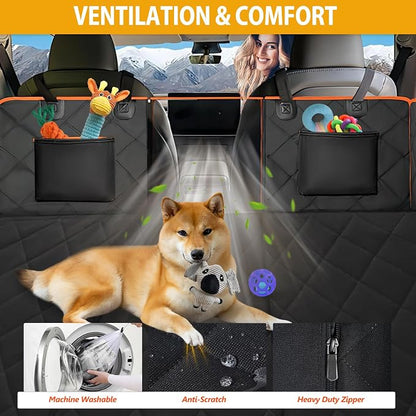 Back Seat Extender for Dogs-Large Space, Dog Car Seat Cover Hard Bottom Holds 420lb, Sturdy Backseat Extender for Dogs, Upgraded Waterproof Pet Car Bed Dog Hammock for Car, SUV, Truck, Orange