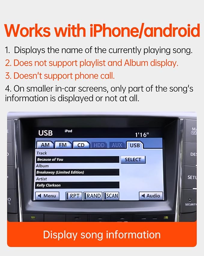 USB Bluetooth 5.3 Car Adapter Compatible for Lexus,Toyota,Opel,Saab,Pioneer Radio and Clarion Radio iPod iPhone Music Interface Connector