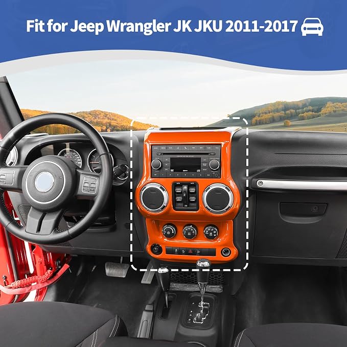RT-TCZ for Jeep JK Orange Dash Accents Radio A/C Controls Cover Trim for Jeep Wrangler JK JKU 2011-2017 ABS Interior Accessories 2pcs
