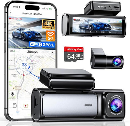 Affver 4K+2.5K Dash Cam Front and Rear, Built-in 5G WiFi 6 GPS, 64GB Card Included, 3.59'' IPS Screen Dash Camera for Cars, Dual Dashcam with G-Sensor, Loop Recording, 24H Parking Monitor
