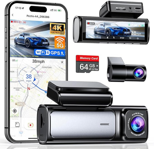 Affver 4K+2.5K Dash Cam Front and Rear, Built-in 5G WiFi 6 GPS, 64GB Card Included, 3.59'' IPS Screen Dash Camera for Cars, Dual Dashcam with G-Sensor, Loop Recording, 24H Parking Monitor