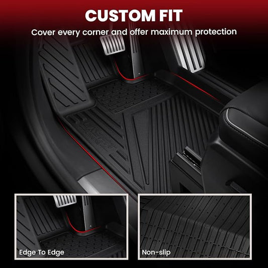LASFIT Premium Extra Thick Floor Mats & Bed Mat for Tesla Cybertruck 2023-2026 Custom Fit TPE All Weather 1st & 2nd Row Car Accessories Full Set Front Rear Cargo Trunk Liners, 6PCS Black