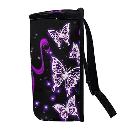 BIGCARJOB Purple Butterfly Car Trash Bin Bags Hanging Accessories Storage Bag for Women Girly Cute Butterfly Car Trash Can with Lid Collapsible Reusable Bin