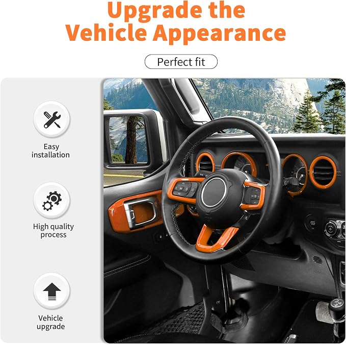 21PCS Full Set Interior Trim Kit for 2018-2023 Jeep Wrangler JL JLU,Side Outlet Door Handle Bowl Roof Reading Light Cover Trim (Orange)