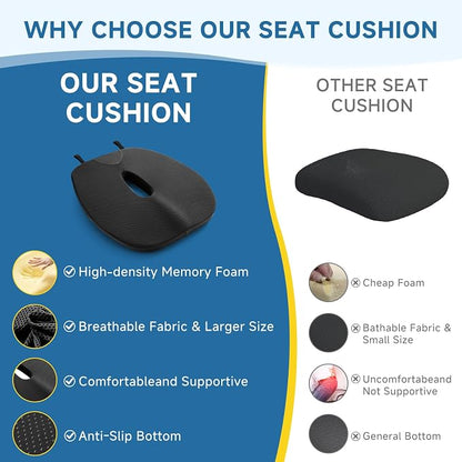 Car Seat Cushion - Butt Pillow Memory Foam Cushion for Office Chair, Car Seat, Airplane, Bleacher, Wheelchair - Hip, Tailbone, Coccyx, Sciatica Pain Relief Car Travel Essentials (Black 02)