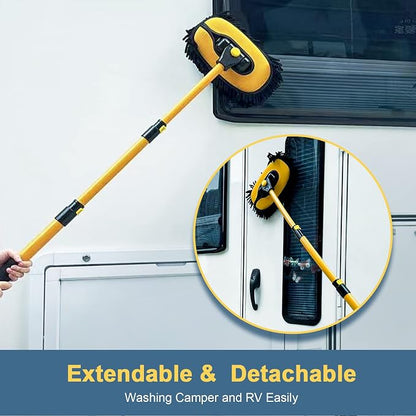 YeewayVeh Car Wash Brush Mop with Long Handle, Car Wash Kit with 2 Chenille Mop Heads, 15° Curved Extension Pole Scratch-Free Microfiber Mitt Sponge Car Cleaning Supplies Accessories, Yellow/Black