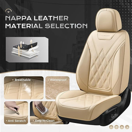 Coverado Car Seat Covers, Front Covers for Cars, Car Seat Cover Front Seats, Automotive Seat Cover, Waterproof, Leather Car Seat Cushion, Universal Interior Seat Protectors for Most Cars Beige