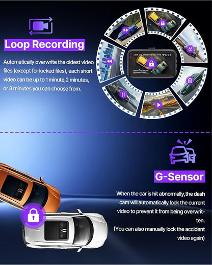 Dash Cam Front and Rear, 2.5K Dual Dash Camera W/ 64GB Card,3" IPS Screen Dash Cam Built-in 5G WiFi, Car Camera with G-Sensor, Loop Recording, Night Vision, 24H Parking Monitor,170°Wide Angle