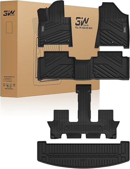 3W Floor Mats & Cargo Liner Fit for 2024 2025 2026 Hyundai Santa Fe 6&7 Seats Gas(Not for Hybrid), TPE All Weather Floor Liner for Hyundai Santa Fe Accessories SE/SEL/XRT/Limited/Calligraphy Car Mat