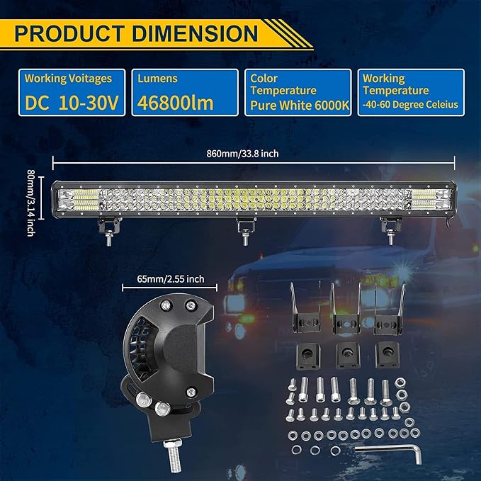 Willpower 34 Inch 468W LED Light Bar Spot Flood Combo Driving Off Road Work Pods for Trucks Pickup SUV ATV UTV Boat