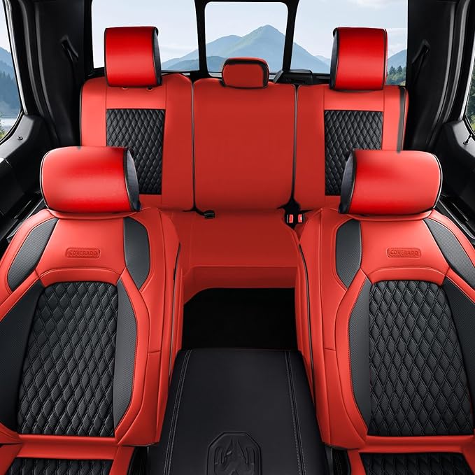 Coverado Car Seat Covers, Full Set Seat Covers for Dodge RAM 1500 Compatible with 2009-2018 Ram 1500, 2010-2026 Ram 2500 3500 Dodge RAM Accessories Automotive Seat Covers(5 Seats/Red)